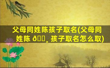 父母同姓陈孩子取名(父母同姓陈 🕸 孩子取名怎么取)